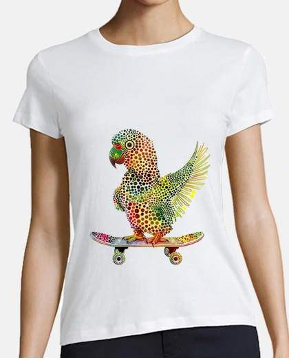 Tee-shirt perroquet patineur pointillisme