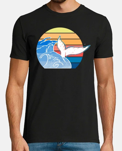 Camiseta pescado ballena azul vintage