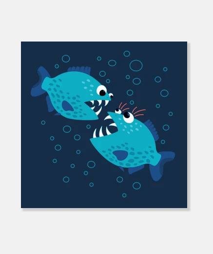 Lienzo pescados azules de la piraña del chisme divertido