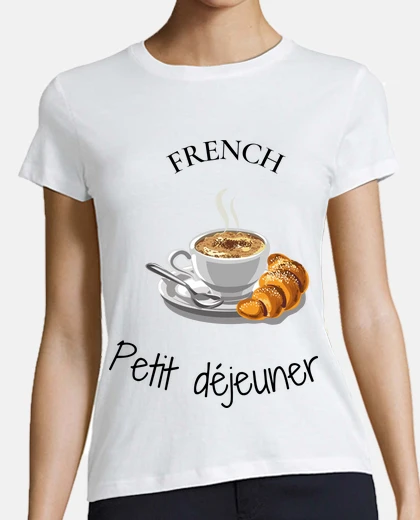 Tee-shirt petit déjeuner à la française, croissants, col en V 