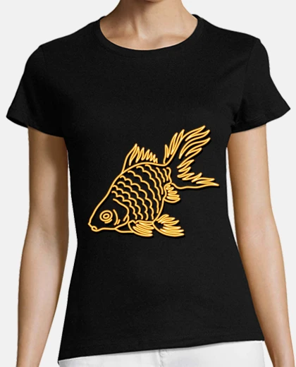 Playera pez dorado, estilizado, lineas, dorado, letrero, para salidas