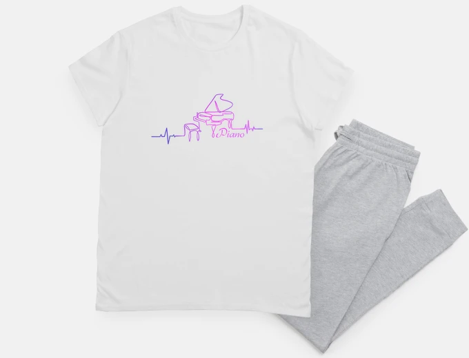 Pyjama piano line art pink heartbeat