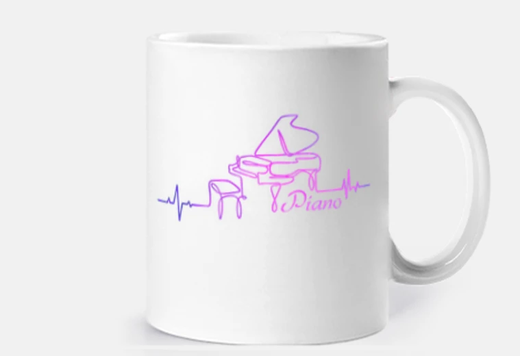 Cup piano line art pink heartbeat