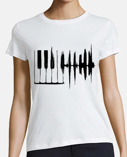 Playera piano ondas sonido blanco camiseta mujer blanca