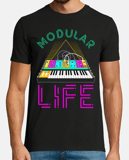 Tee-shirt piano synthétiseur vie modulaire pop musique techno néon