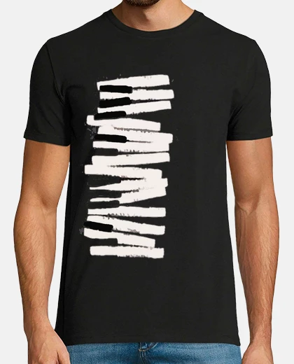 Camiseta piano teclas desalineadas vertical camiseta hombre negra