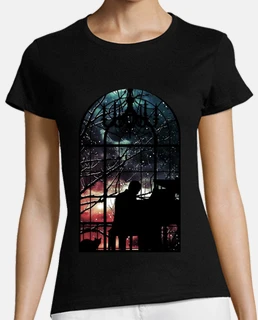 piano ventana camiseta mujer negra