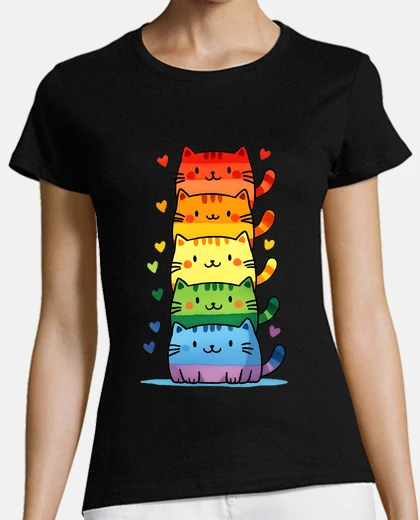 Tee-shirt pile de chat multicolore