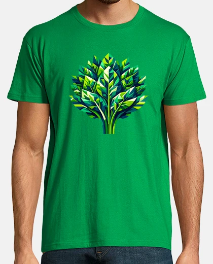 T-shirt pin geometrica foglia verde qui