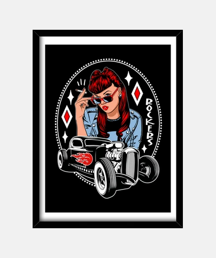 Cadre pin-up rétro rockabilly rockers vintage hot rod rock and roll USA
