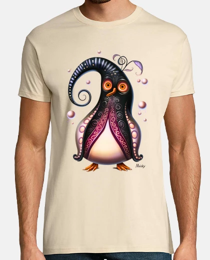 Tee-shirt pingouin original dans un monde magique