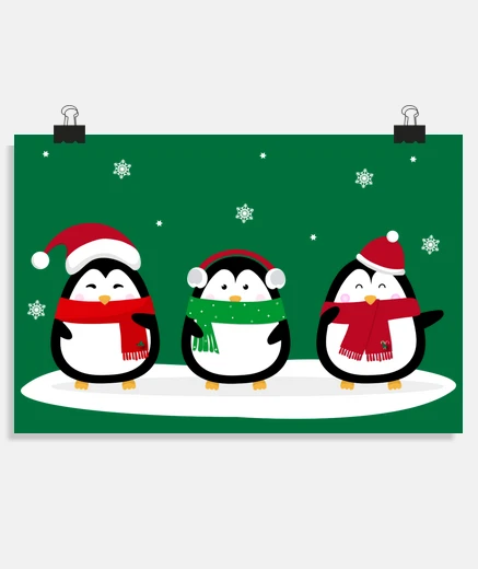 Poster pingouins de noël