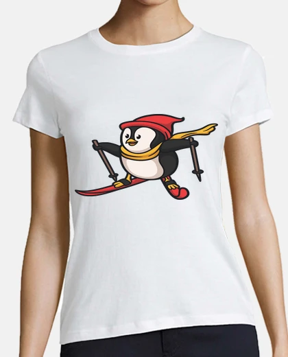 T-shirt pinguino con gli sci
