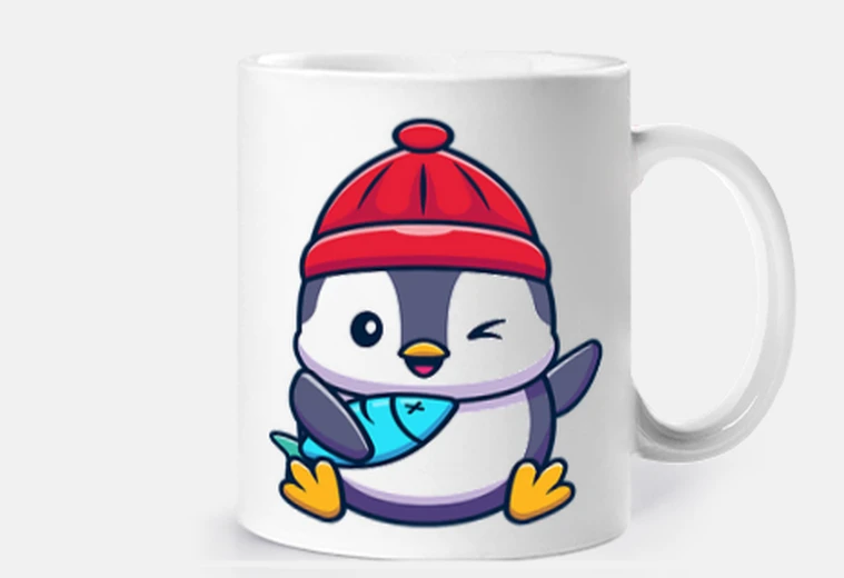 Tazza pinguino con pesce