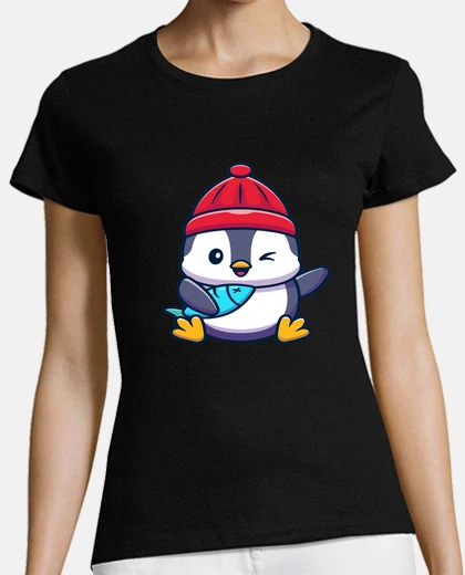 T-shirt pinguino con pesce