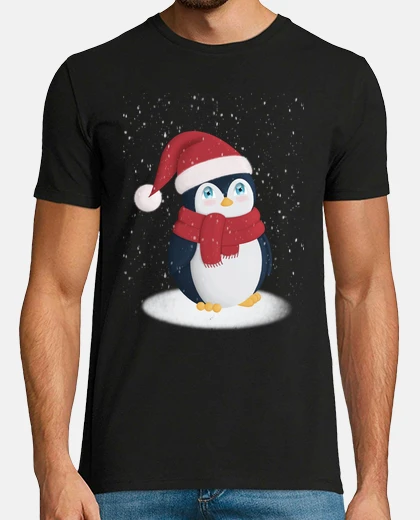 T-shirt pinguino di natale. t-shirt , stile retrò, nera e bianca