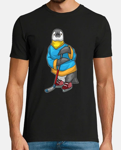T-shirt pinguino hockey su ghiaccio bastone da 