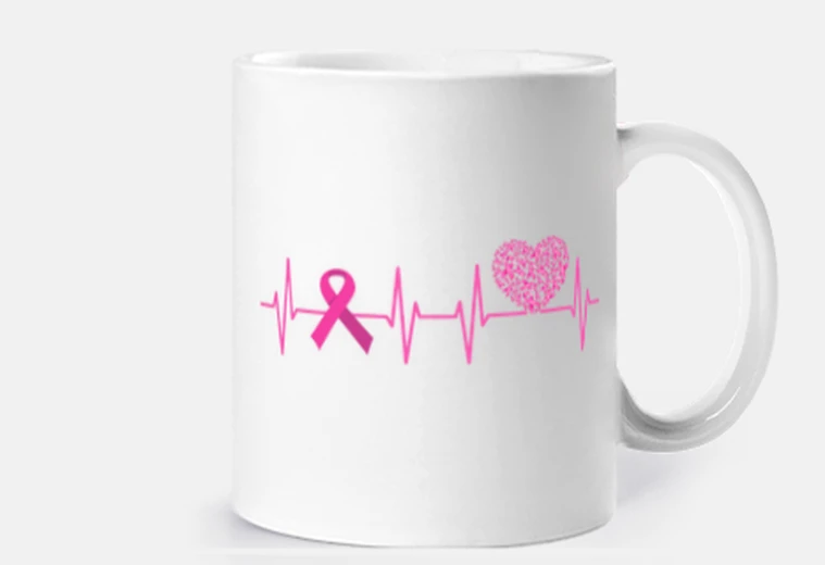 Cup pink october breast cancer heartbeat