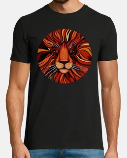 pintura artistica de león colorida - camiseta hombre