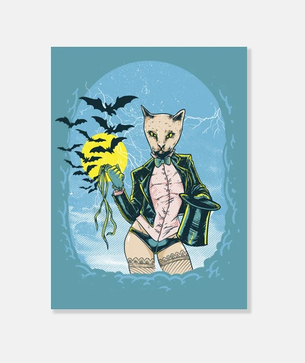 Stampa pipistrello vintage gatto pipistrelli cappello magico