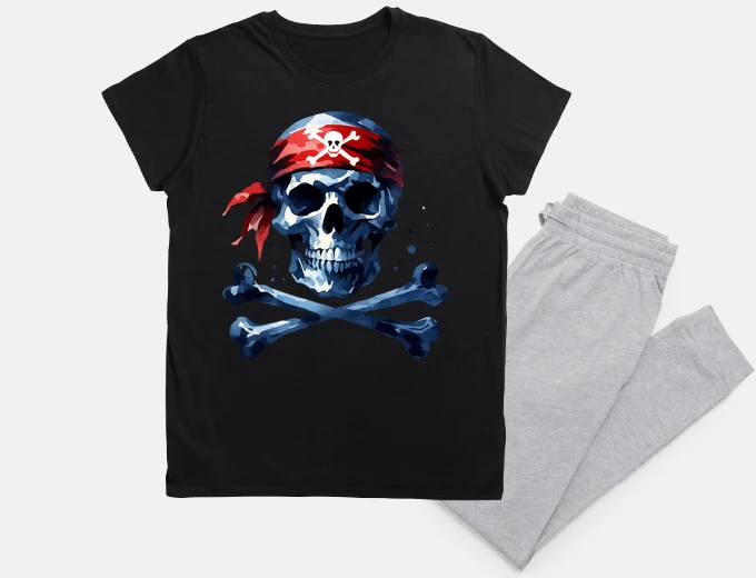 Pijama pirata con calavera y huesos cruzados