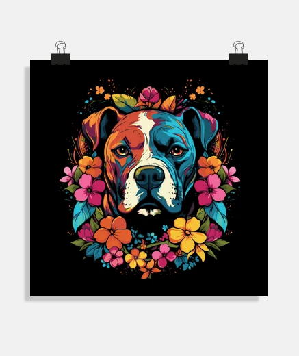 Poster pitbull with a flower crown poster decoration
