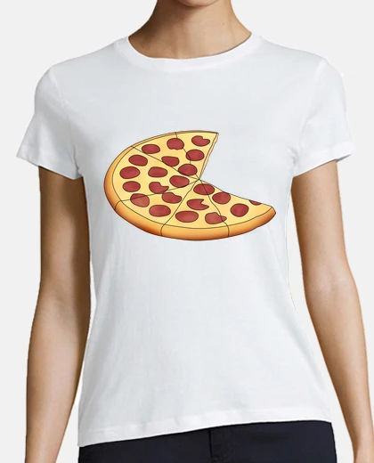 T-shirt pizza - woman, short manga , white, premium quality