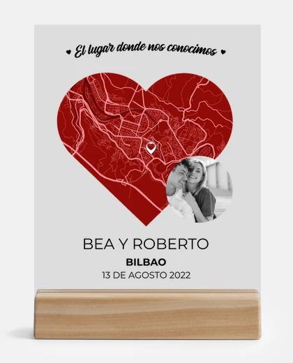 Metacrilato placa personalizada corazón nuestro lugar especial con foto personalizable