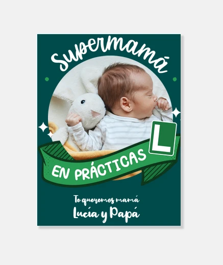 Placa Supermamá en prácticas foto personaliza