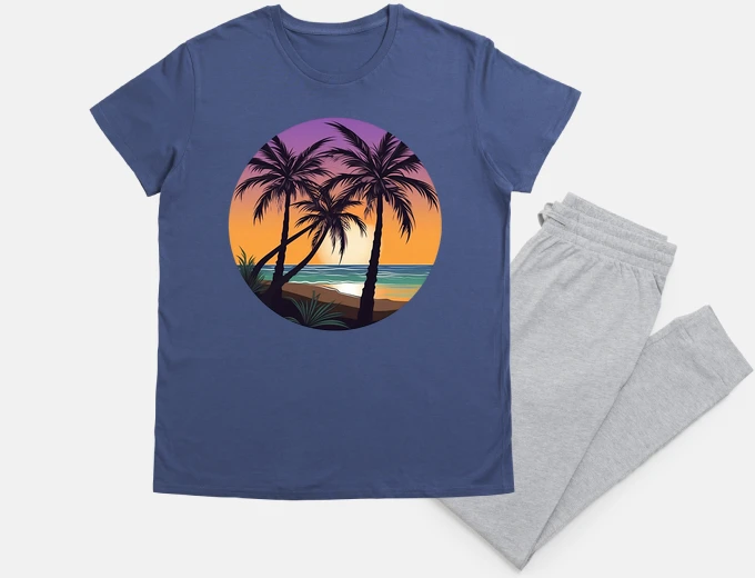 Pyjama plage de palmiers au doux lever du sole