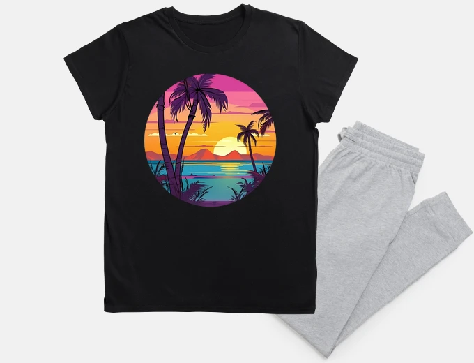 Pyjama plage de palmiers au lever du soleil