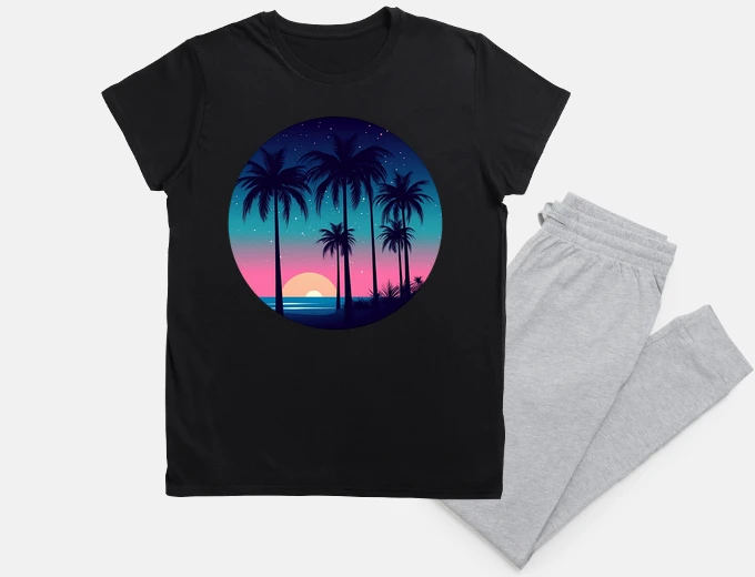 Pyjama plage de palmiers la nuit étoilée