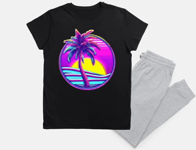Pyjama plage de palmiers vaporwave rose rétro