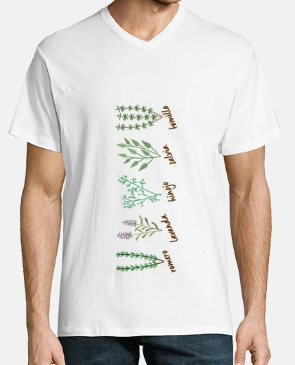 Plantas aromáticas Hombre, manga corta cuello pico cerrado, blanco