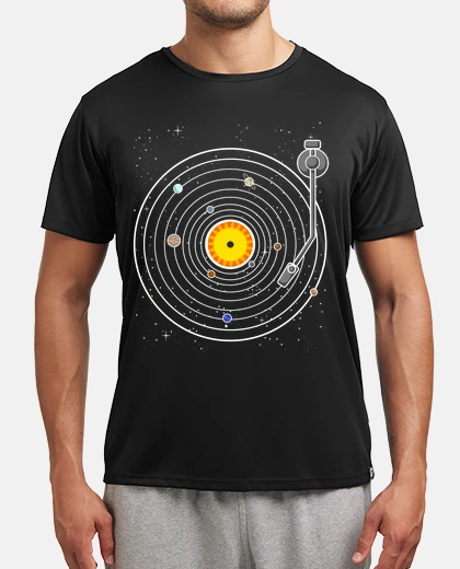 Tee-shirt platine disques vinyle planètes étoiles astronomie espace