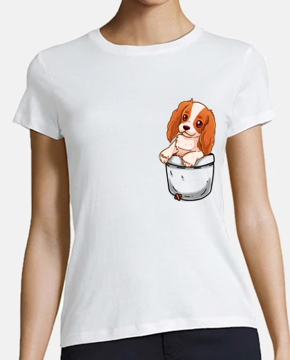 Tee-shirt poche cavalier mignon charles spaniel - chemise femme