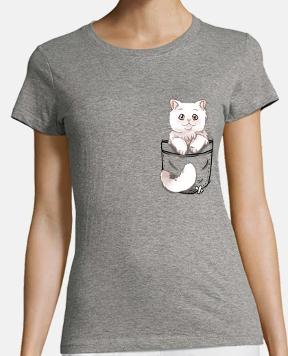 Tee-shirt poche chat persan mignon - shirt femme