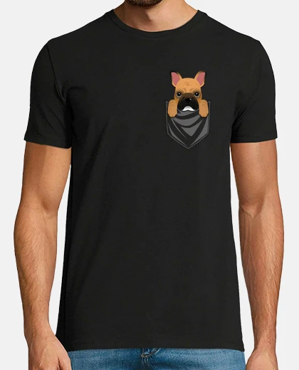 Tee-shirt poche chien brun français bouledogue