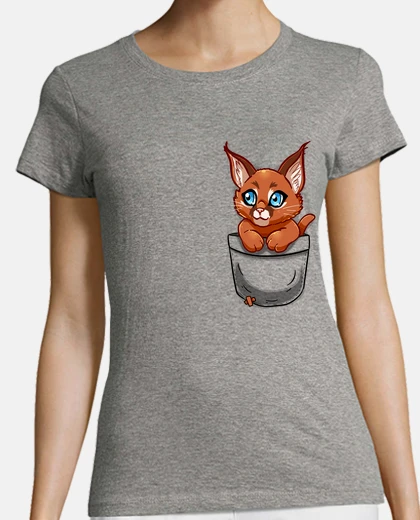 Tee-shirt poche mignon chaton caracal - chemise womans