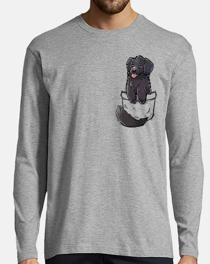 Tee-shirt poche mignon chien de terre-neuve - manches longues pour homme
