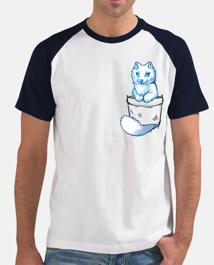 Tee-shirt poche mignon renard arctique - baseball