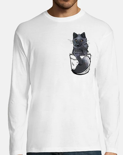 Tee-shirt poche mignon renard argenté - manches longues pour homme