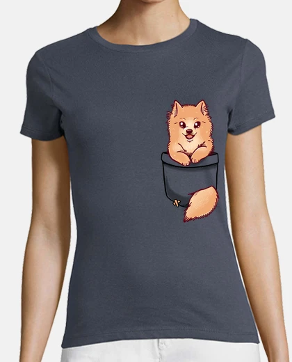 Tee-shirt poche mignonne pomeranian - chemise de womans
