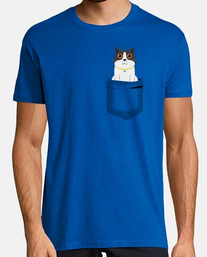 Tee-shirt poche surpris chat