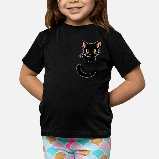 poche chat noir mignon - chemise enfants