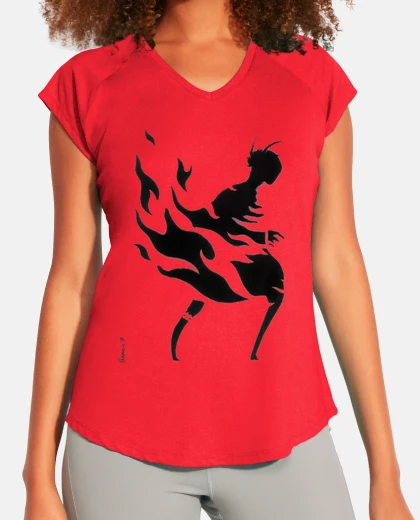 pochoir flamme 1 T-shirt sport femme rouge