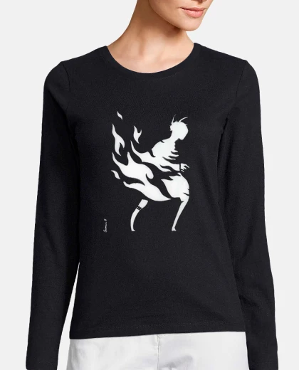 pochoir flammes 1 t-shirt femme manches longues noir