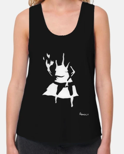 pochoir flammes 2 blanc/noir t-shirt femme sans manche