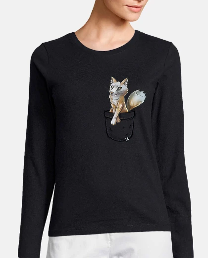 Tee-shirt pocket cute corsac fox - manche longue femme