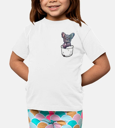 Children's pocket cute french bulldog - kids shirt